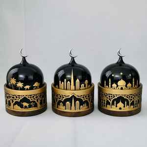 Décoration de luxe islamique pour le Ramadan, en acier inoxydable, 33 cm, noir et or, design mosquée, pour l'Aïd, la décoration de la maison du Moyen-Orient, les hôtels, les mariages et les événements - Product Image 1
