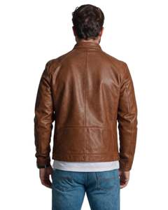 Chaqueta Bomber de Piel Auténtica con Cierre, Estilo Casual para Invierno, Color Liso - Product Image 2