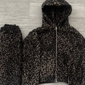 HIgh Quality <b>Oversized</b> Animal Cheetah Print 2 Piece Digital Stack Terry 100 Percent Cotton <b>Sweatpants</b> and Hoodie Set - Product Image 1