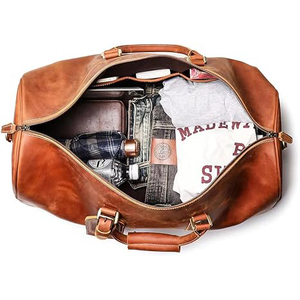 <b>Leather</b> Duffle <b>Bag</b> Weekender Genuine Cowhide Goatskin Travel <b>Holdall</b> Carry Luggage 15inch Water Resistant Eco-Friendly Large - Product Image 4