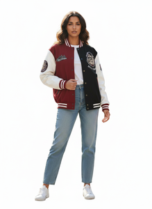 Chaqueta Varsity para Hombre Street Legends, Diseño de Bloques de Color Rojo y Negro, Parches Bordados, Chaqueta Bomber Estilo Urbano - Product Image 2