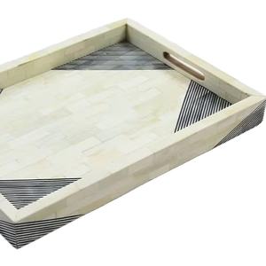 Encantadora bandeja de servicio de esmalte de madera de resina de hueso hecha a mano con diseños intrincados y pulido a mano para un uso decorativo único - Product Image 1