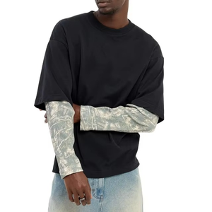 Men Oversized Double Layer Graphic T <b>Shirt</b> <b>Y2K</b> Grunge Streetwear Long Sleeve Mock Two Piece Boxy Fit Tee OEM Custom - Product Image 5