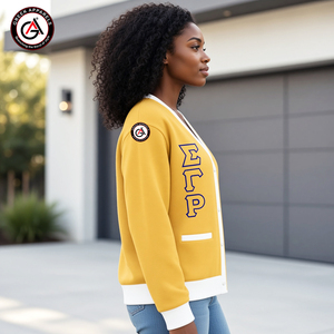 เสื้อคาร์ดิแกนไหมพรมอะคริลิกปักลาย Sigma Gamma Rho Sorority ทรงวีคอติดกระดุมสำหรับผู้หญิง สไตล์วินเทจ สำหรับฤดูหนาว ป้องกันการยับ |   ปรับแต่งได้ - Product Image 3