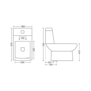 Inodoro Compacto de Esquina de Una Pieza, Cerámica Blanca, Sanitario de 675x360x700mm, Doble Descarga, para Proyectos de Hoteles y Apartamentos - Product Image 2