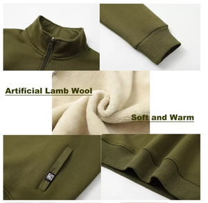 Regular Fit Cotton Knitted Oversized <b>Long</b> Front Logo Winter Outdoor Waterproof Windproof Vintage Zip-up Fleece <b>Jacket</b> For <b>Men</b> - Product Image 6