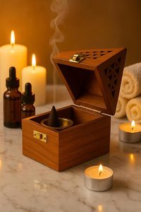 Wooden Sambrani Dhoop Batti Stand Handcrafted Traditional Incense <b>Holder</b> with Ash Catcher Decorative Aromatic Burner - Product Image 5