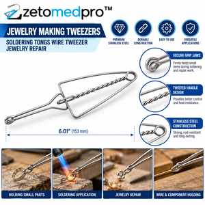 Jewelry Making Tweezers <b>Soldering</b> Tongs Wire 6.01in Stainless Steel Silver Repair Tool ZETOMEDPRO ZM-J-766 DIY - Product Image 2