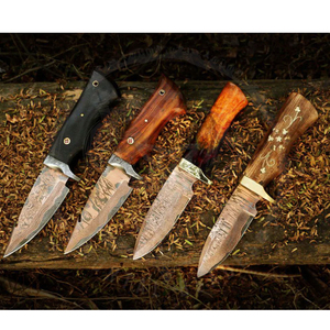 Handcrafted High-Performance Copper Damascus Steel Industrial Grade Hunting Knife Rose Wood Handle OEM Drop Point Fixed Blade - Product Image 1