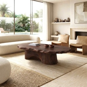 Table basse en bois massif avec tiroir Table centrale en bois sculptural à bord vivant faite à la main en bois naturel Table de déclaration décor à la maison - Product Image 1