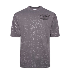 T-shirt Homme Col Rond Luxe Haute Qualité Entièrement Strassé 100% Coton Vintage Épais - Product Image 1