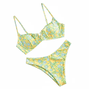 Ensemble bikini floral pour femmes, soutien-gorge à armatures, maillot de bain deux pièces à coupe haute - Product Image 1