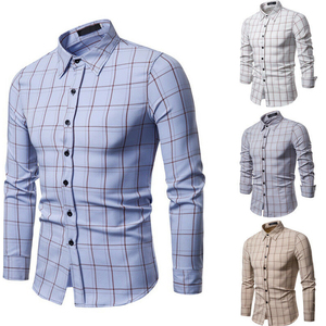 Camisa de Hombre Personalizada, Corte Entallado, Diseño a Cuadros, Manga Larga, Cuello Abotonado, Algodón, Informal, para Oficina o Negocios - Product Image 1