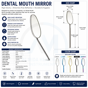 Juego de Espejos Dentales Al Mida Healthcare Instruments, Forma Ovalada, Manual, Certificado CE ISO13485 Clase I, Garantía de por Vida, Fácil Agarre - Product Image 6
