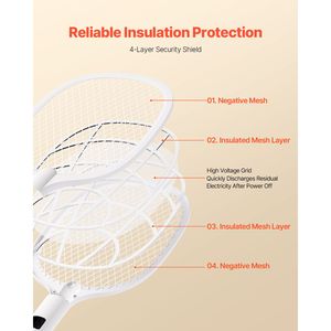 Racchetta Elettrica Anti-Mosche con Rete a 3 Strati, Doppia Modalità, Batteria da 1500mAh, Display Digitale - Product Image 6