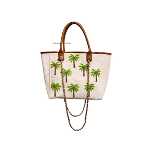 Custom handmade beaded handbag featuring latest hand embroidery palm tree embellishments designed beaded evening <b>bag</b> with sling - Product Image 5