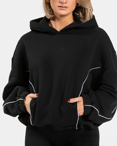 Sweat-shirts à capuche surdimensionnés à épaules tombantes avec broderie personnalisée contrastante pour femmes, essentiels pour femmes - Product Image 4