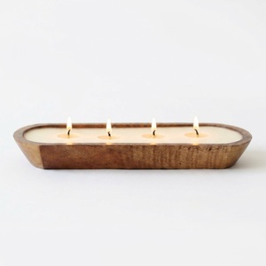 Wholesale Eco-Friendly 4-<b>Wick</b> Wooden Dough Bowl <b>Candle</b> Custom Logo Natural Soy Wax Luxury Scented Aromatherapy Wood <b>Candle</b> Bowl - Product Image 1