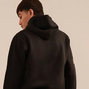 Wholesale Men's Classic Solid <b>Black</b> Fleece Hoodie Custom Drawstring Pullover Casual Regular Fit Hooded <b>Sweatshirt</b> - Product Image 3