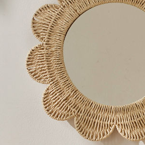 Espejo de Pared con Forma de Flor de Cuerda de Papel Estilo Boho, Espejo Decorativo de Mimbre Hecho a Mano, Decoración de Pared Boho de Fibra Natural, Espejo Decorativo para el Hogar - Product Image 4