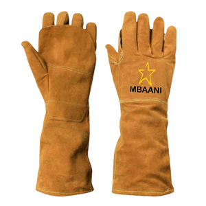 Gants de soudage en cuir de vachette rouge MBAANI avec manchette longue, doublure en laine, protection contre les éclaboussures de métal fondu, pouce entièrement protégé - Product Image 2
