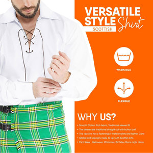 Chemise Jacobite à manches longues en coton respirant pour homme, tenue écossaise Highland Kilt, à lacets sur le devant, coupe ample - Product Image 5