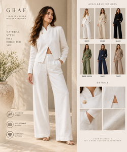 Luxury Autumn Short Stand Collar Co-ord Set-White Asymmetric Blazer and <b>Wide</b> <b>Leg</b> <b>Trousers</b> Two Piece Bulk Manufacturer - Product Image 3