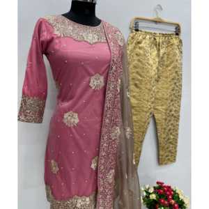 Designer <b>Pearl</b> Hand Work Evening <b>Dress</b> Party Wear Gown <b>with</b> Dupatta - Product Image 4