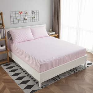 Luxurious 220TC Hotel Bedding <b>Single</b> Pack 2 Cotton Stripe Flat Bed <b>Sheets</b> Twin Size <b>Fitted</b> 200TC <b>Single</b> Bed for Home Hotel - Product Image 3