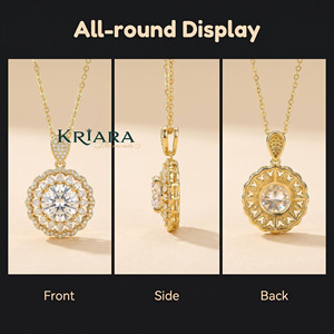 Colgante de Plata 925 con Baño de Oro y Moissanita para Mujer, Corte Brillante, Forma de Flor, Joyería Clásica de Boda, Solitario - Product Image 2