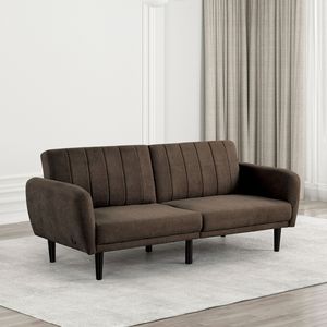 <b>Brown</b> Tufted Fabric Iron Leg Futon <b>Sofa</b> 1pc Pocket Coil <b>Bed</b> with Back Support Converts From <b>Sofa</b> to <b>Bed</b> - Product Image 1