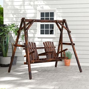 Dondolo da Giardino Adirondack a 2 Posti in Legno Massello Carbonizzato con Tavolino Centrale, Autoportante per Esterni - Product Image 2