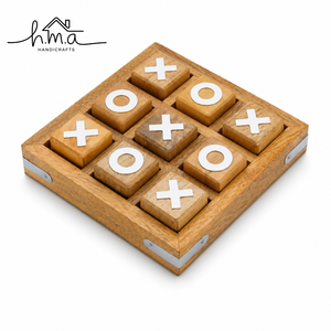 Light Brown <b>Square</b> Wooden Tic Tac Toe Board With White Cross And Circle Blocks Decorative Tabletop Puzzle Game <b>Set</b> - Product Image 1