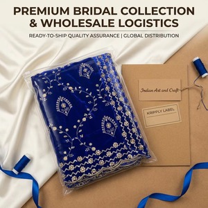 Exquisita Dupatta de Terciopelo Azul Oscuro para Novia con Bordado Floral de Zari Dorado en Toda la Superficie, Chal de Boda, Estola para Bodas Exquisitas - Product Image 4