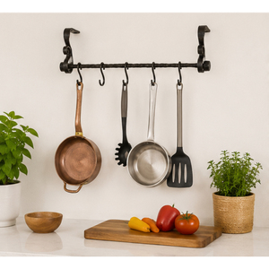 Estante de hierro creativo para ollas, montado en la pared, ahorrador de espacio, soporte para utensilios de cocina con ganchos en S, organizador de sartenes rústico forjado a mano en oferta - Product Image 4