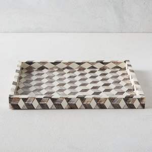 Bandeja de Servir de Diseño Clásico de Lujo con Incrustaciones de Hueso, Resina y MDF, con Asa de Metal Pulido, para Bodas, a Precio Económico - Product Image 1