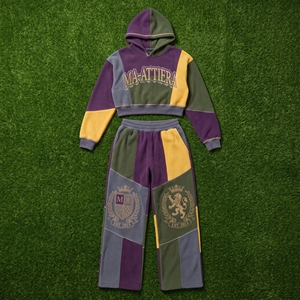 Womens Patchwork Cropped Hoodie Tracksuit <b>Set</b> Custom Embroidered Streetwear <b>Jogger</b> <b>Matching</b> Two Piece Outfit Casual - Product Image 6