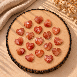 Pierre de soleil facettée en forme de cœur 10 mm, perle de pierre précieuse en vrac, pendentif cœur, fourniture artisanale pour la fabrication de bijoux, vente en gros - Product Image 2