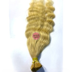 613 Blonde Curly V-Tip Indian Remy Human Hair <b>Extensions</b> Single Donor Virgin - Product Image 2