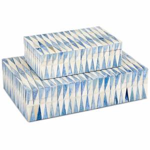 Handcrafted Bone Inlay Decorative <b>Storage</b> Box Set with Blue Geometric Pattern Jewelry Organizer Box for Bedroom Vanity Decor - Product Image 2