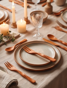 Ensemble de couverts en bois de 3 pièces avec manche torsadé en bois, poli à la main, design minimaliste, réutilisable pour le camping et les événements - Product Image 4