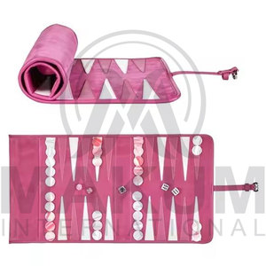 Portable Genuine Leather Backgammon Roll up Travel Backgammon Game Bag <b>Set</b> Scroll Backgammon <b>Set</b> for Adults Kids - Product Image 2