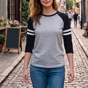 Wholesale Women Three Quarter Sleeve Baseball T-Shirt Crew Neck Contrast Color <b>Raglan</b> <b>Top</b> Varsity Stripe Fashion Casual Shirt - Product Image 6