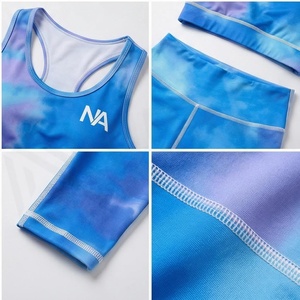 North Approach 2 Piece Yoga <b>Set</b> Gradient Blue <b>Tie</b> <b>Dye</b> Crop Top High Waist Leggings Breathable Spandex Polyester Sportswear - Product Image 4