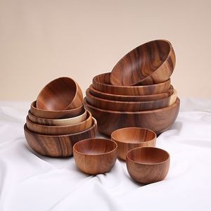 Large Round Acacia Wooden Bowl for Salad Fruit Snack Serving Deep Curved Design Smooth Polish Handmade Free Dishwasher Safe - Product Image 2