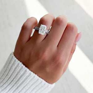 4 Carat Textured Diamond Engagement Ring 14k Real Gold Cushion Cut Lab-Grown Diamond Ring 18k Gold Prong Set Modern Bridal Women - Product Image 4
