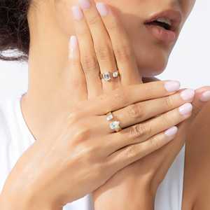 Lab Grown Diamond Open <b>Gap</b> Rings 14k 18k Solid Gold Pear Baguette Classic Teardrop Cuff Stackable Wedding Band Women's Wholesale - Product Image 2