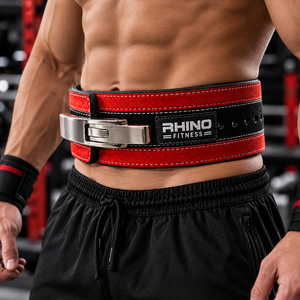 เข็มขัดยกน้ำหนักแบบปรับได้ Rhino Fitness ทำจากนีโอพรีน พร้อมหัวเข็มขัดโลหะสีแดง รองรับเอวและหลัง สำหรับออกกำลังกายระดับมืออาชีพ - Product Image 3