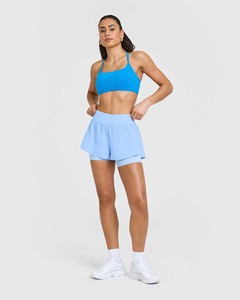 Shorts de mujer de doble capa unificada en azul polvo, con bolsillo con cremallera, cintura alta, 2 en 1, suaves y que absorben el sudor. - Product Image 6