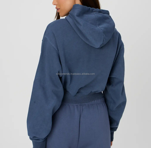 Venta al por mayor de gran tamaño pulóver de algodón pesado 400GSM Sudadera con capucha de estilo recortado para mujer Crop Top Sequined Hood Front - Product Image 2